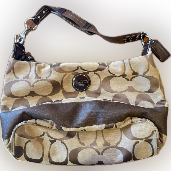 Coach Handbags - Coach Signature Stripe Hobo in Khaki and Brown